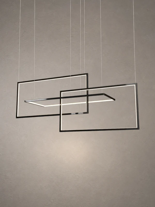 Alethea matte black geometric LED chandelier with layered rectangular frames