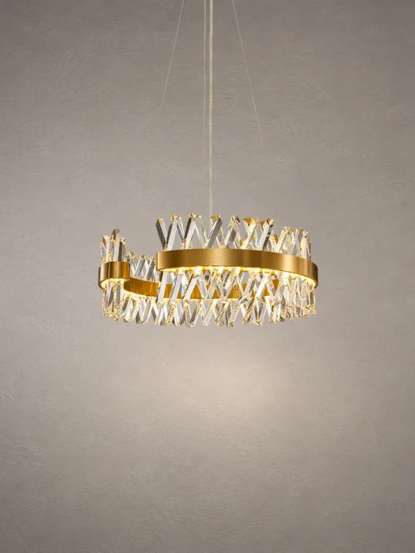 Alodia brass gold crystal LED chandelier with circular ring design