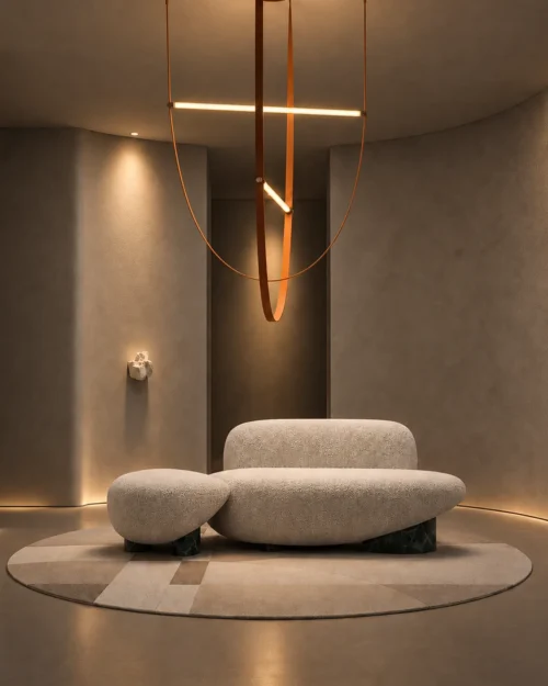 Athos LED Chandelier Modern Interior Athos sculptural LED chandelier illuminating a contemporary interior