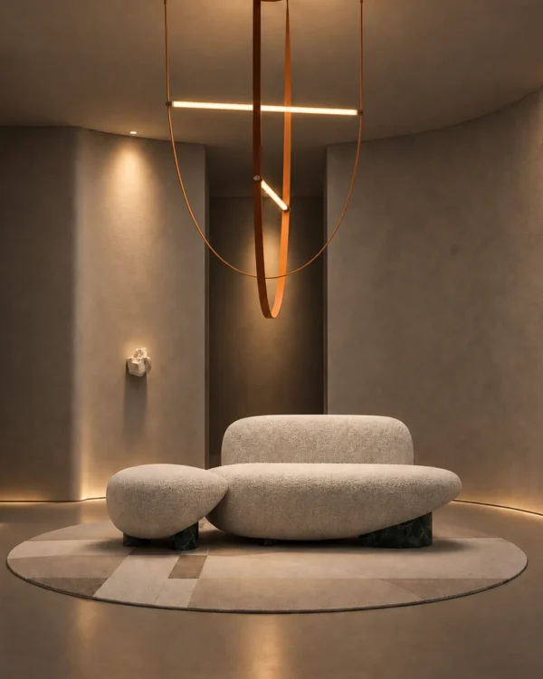 Athos sculptural LED chandelier illuminating a contemporary interior