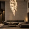 Auretta black sculptural LED chandelier in a contemporary living room