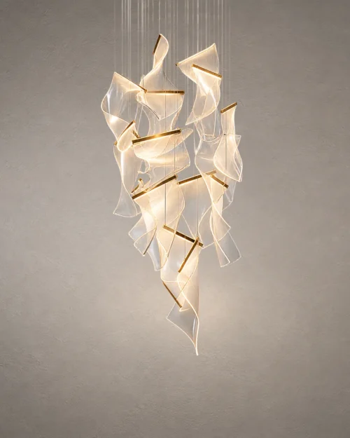 Auretta sculptural LED chandelier with layered translucent acrylic elements