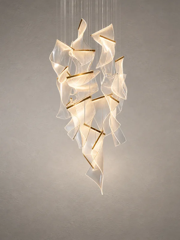 Auretta sculptural LED chandelier with layered translucent acrylic elements