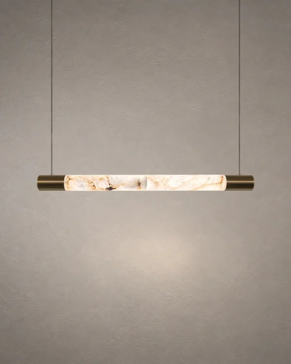 Bahari Bronze Gold linear chandelier with decorative illuminated center