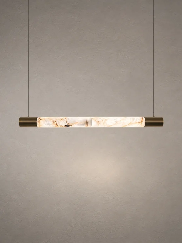 Bahari Bronze Gold linear chandelier with decorative illuminated center