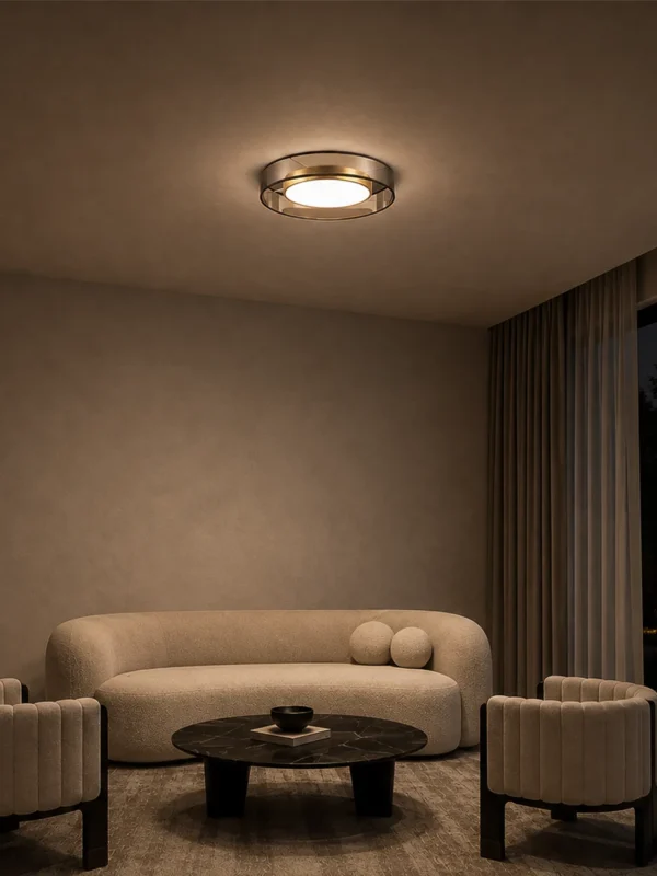 Cara copper LED ceiling lamp in a modern living room interior