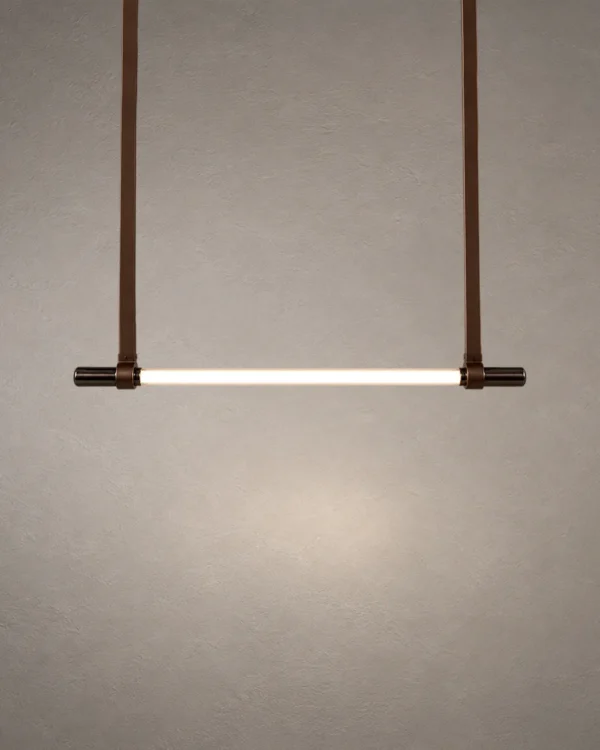 Clio modern linear chandelier in coffee finish with a slim illuminated bar