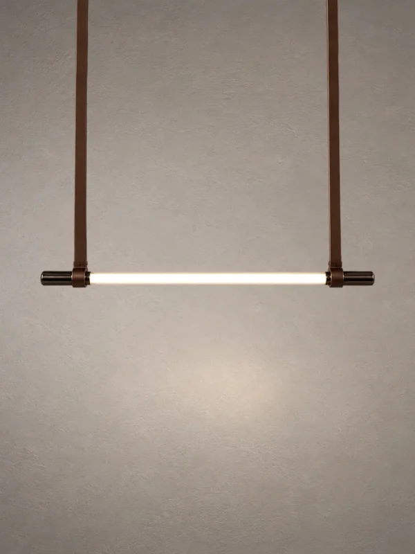 Clio modern linear chandelier in coffee finish with a slim illuminated bar