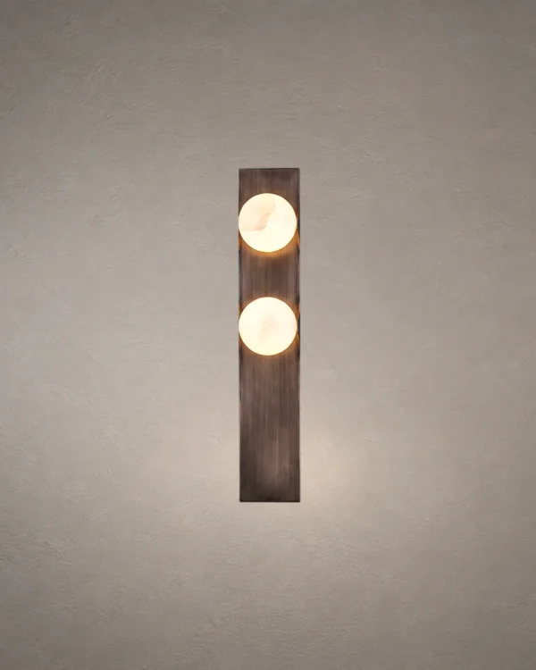 Double Sphere dark brown wall lamp with two illuminated spherical elements