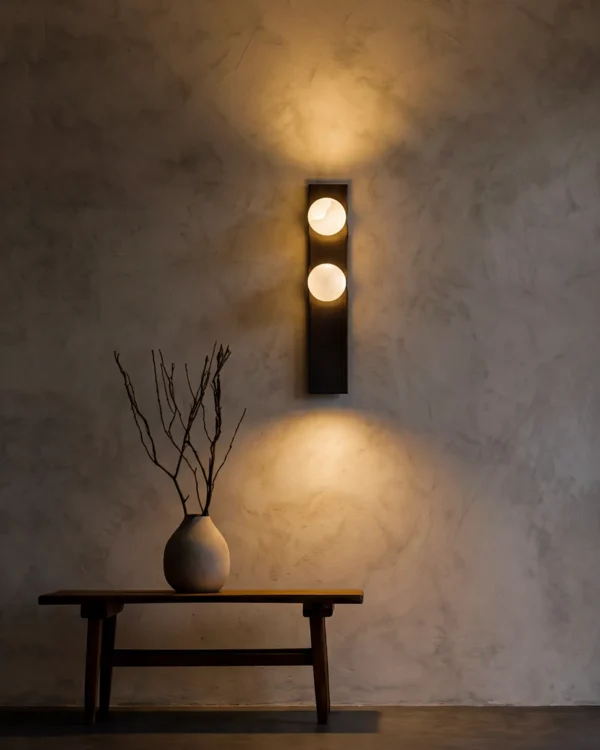 Double Sphere dark brown wall lamp illuminating a modern interior