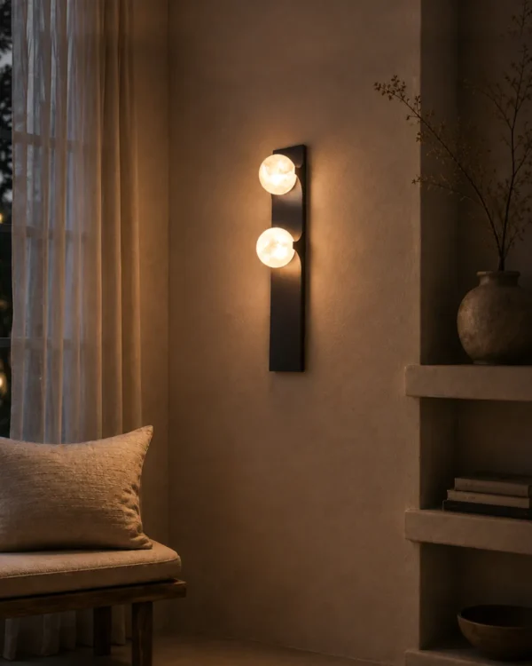 Double Sphere wall lamp with two illuminated spheres in a contemporary interior