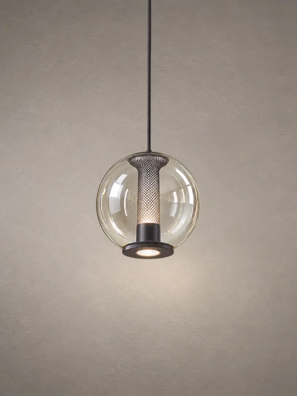 Esadora Large coffee and cognac pendant light with clear spherical glass design