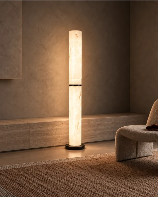 Holden modern floor lamp with a tall illuminated column in a contemporary interior