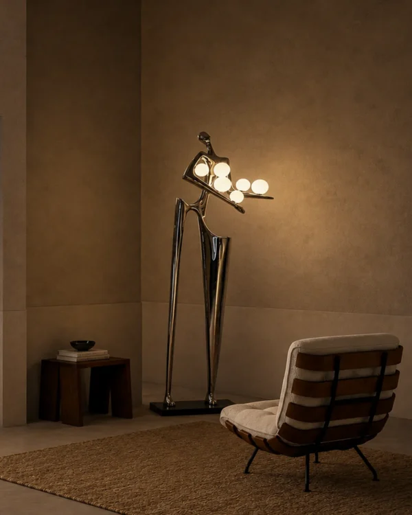 Humano Musician gunmetal floor lamp in a contemporary interior