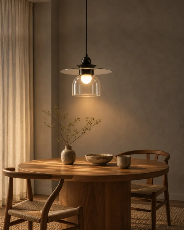 Lara black pendant light providing warm illumination in a modern interior