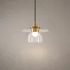 Lara brass gold pendant light with layered circular shade and clear glass element