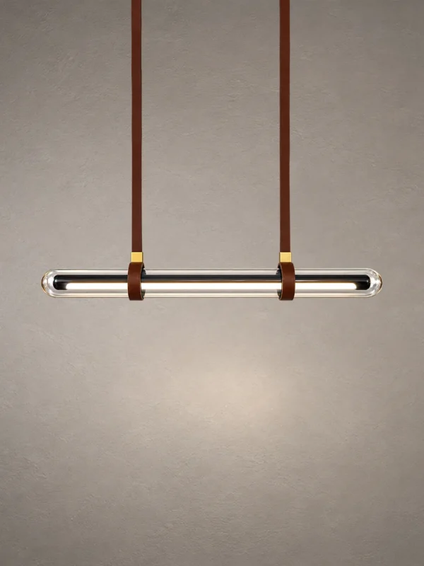 Maia brown modern linear chandelier with a slim illuminated horizontal bar