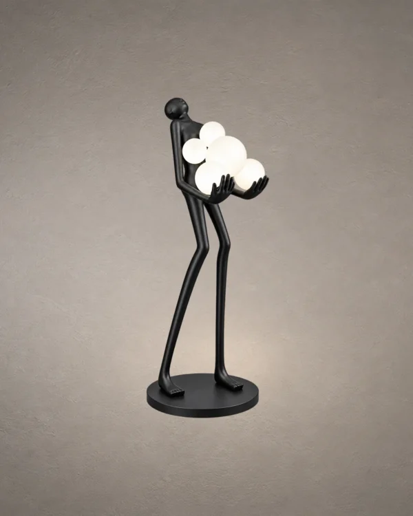 Maravel black sculptural floor lamp with six illuminated fiberglass globes