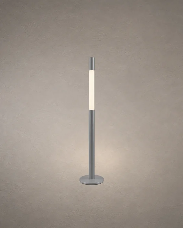 Safiya grey minimalist floor lamp with a slim vertical illuminated design