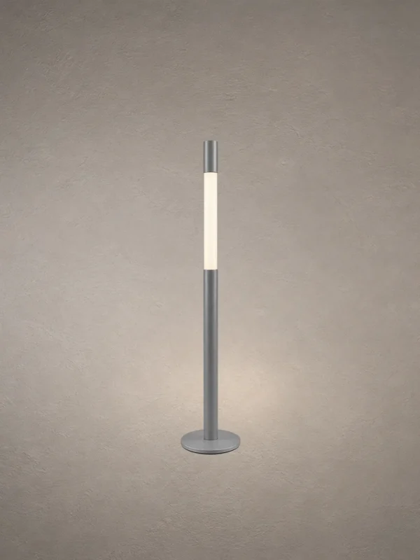 Safiya grey minimalist floor lamp with a slim vertical illuminated design