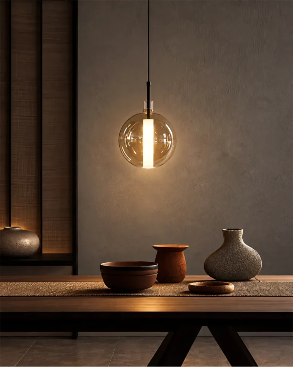 Siris Round amber spherical pendant light in a contemporary interior