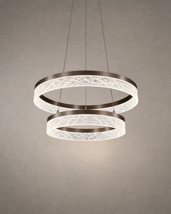 Valor Duo coffee gold chandelier with two suspended illuminated rings