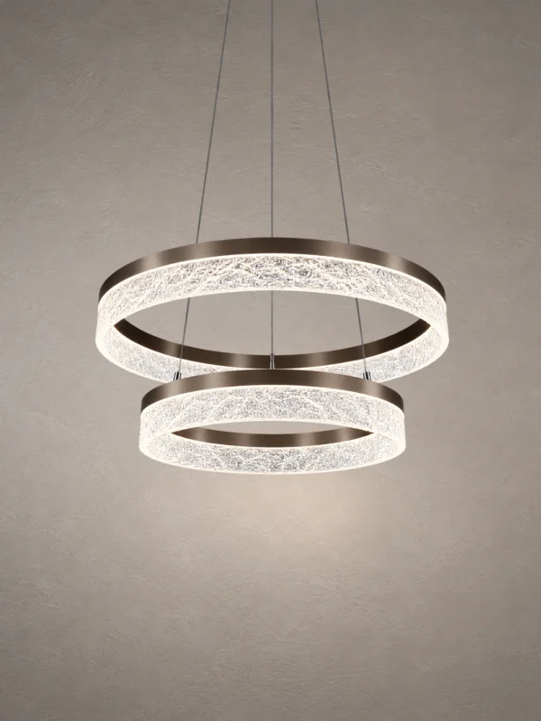 Valor Duo coffee gold chandelier with two suspended illuminated rings