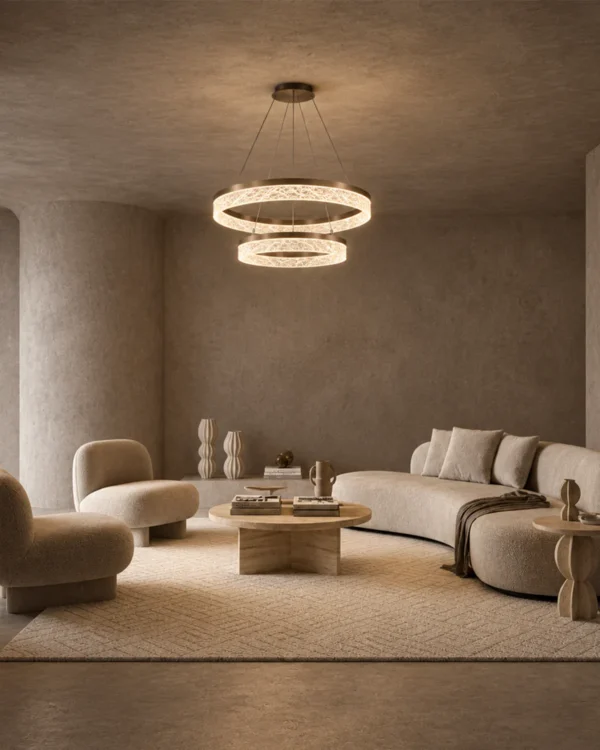 Valor Duo double-ring chandelier in a modern living room
