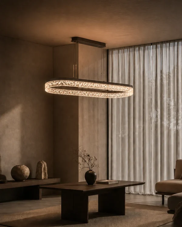 Valor Oval coffee gold chandelier illuminating a modern interior