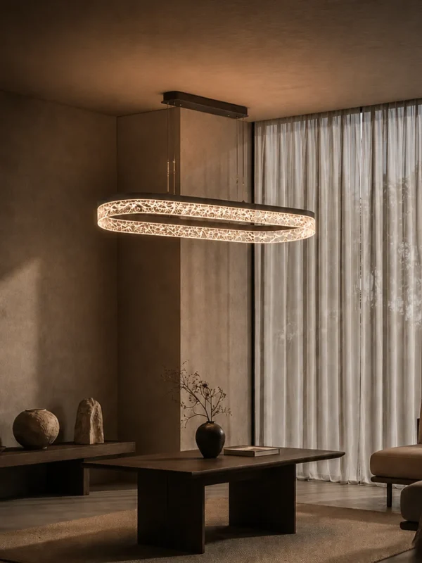 Valor Oval coffee gold chandelier illuminating a modern interior