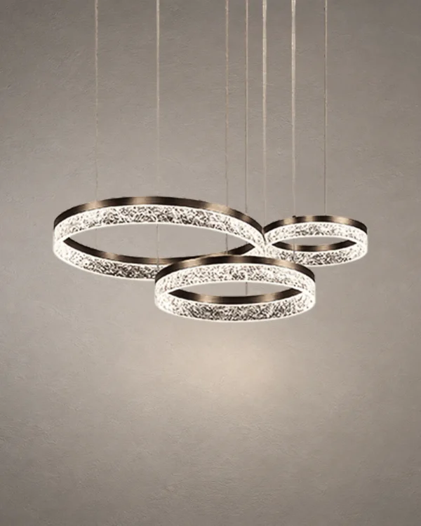Valor Trio coffee gold chandelier with three suspended illuminated rings