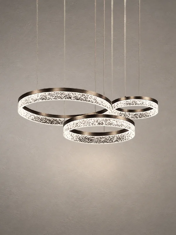 Valor Trio coffee gold chandelier with three suspended illuminated rings