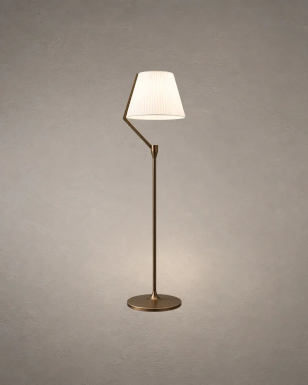 Vansa brushed bronze floor lamp with a softly diffused fabric shade