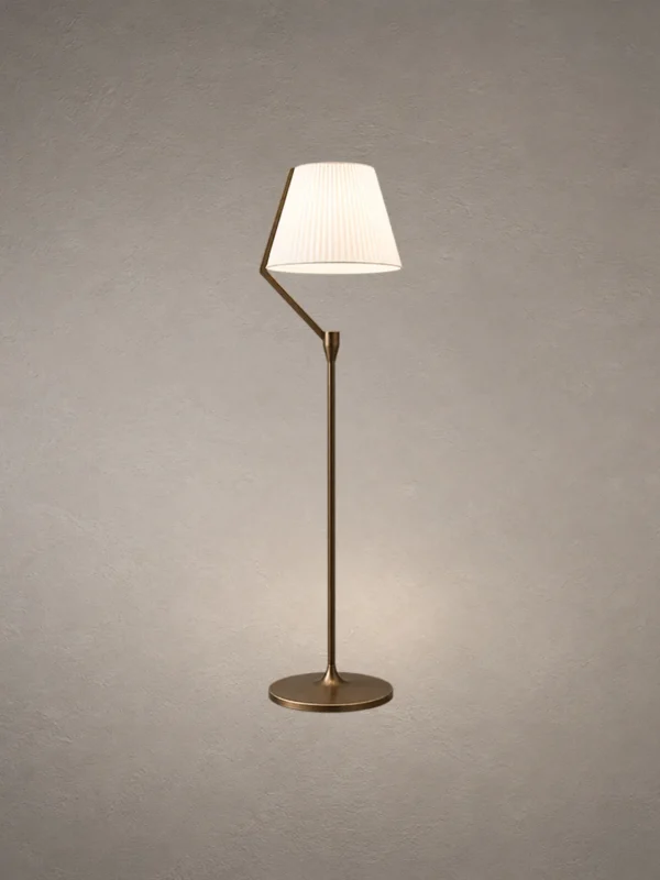 Vansa brushed bronze floor lamp with a softly diffused fabric shade