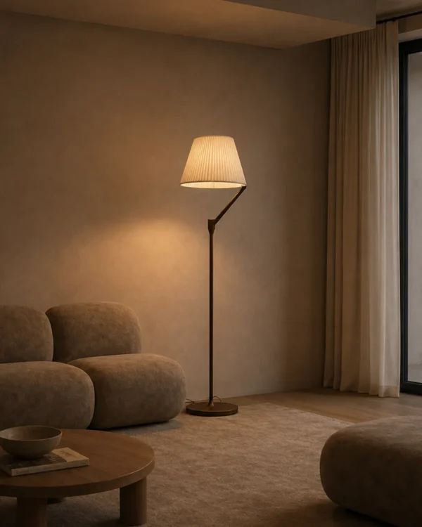 Vansa modern floor lamp with fabric shade in a contemporary interior