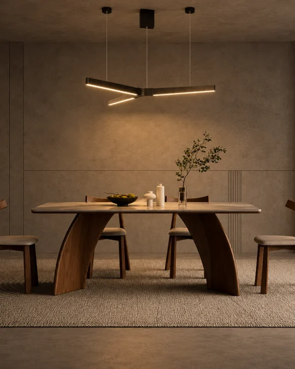 Zoya bronze pendant light illuminating a modern dining room