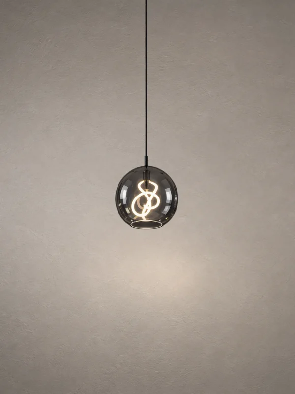 Akie Smokey Grey Glass Pendant Light Akie modern spherical pendant light with smokey grey glass and decorative illuminated interior