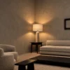 Albora Table Lamp Modern Living Room Albora white table lamp on a side table beside a contemporary sofa