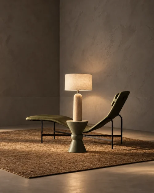 Albora Table Lamp Modern Lounge Albora table lamp beside a modern lounge chair in a warm contemporary interior