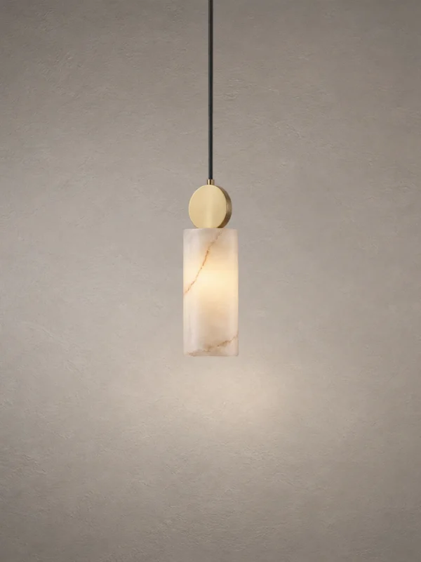 Alexandra Marble Pendant Light Copper Alexandra modern pendant light featuring a cylindrical marble shade and copper-finished circular accent
