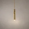 Amalea Gold Cylindrical Pendant Light Amalea minimalist gold pendant light with a slender cylindrical body and illuminated acrylic diffuser
