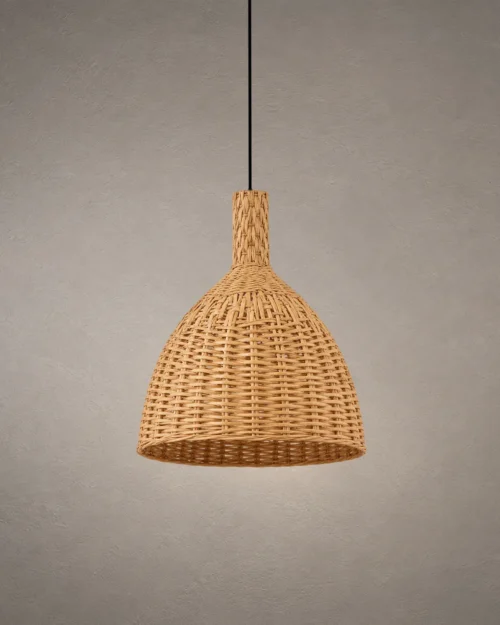 Amaya Natural Rattan Pendant Light Amaya natural rattan pendant light featuring a woven bell-shaped shade