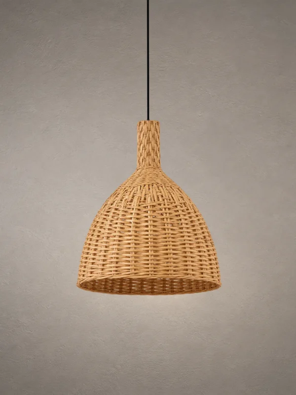 Amaya natural rattan pendant light featuring a woven bell-shaped shade