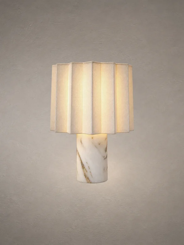 Astra Modern Decorative Table Lamp Astra white table lamp featuring a pleated cylindrical shade and marble-patterned base