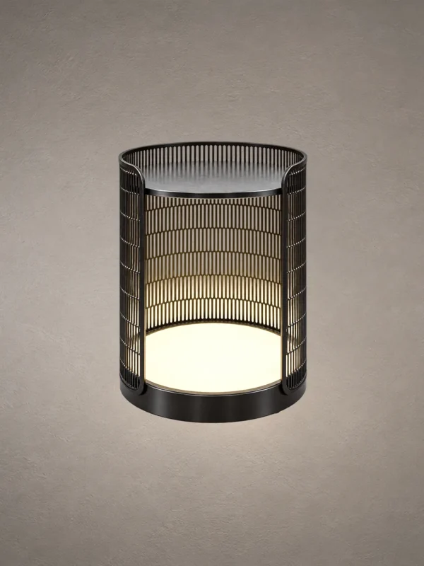 Bellora Modern Cylindrical Table Lamp Bellora cylindrical table lamp with vertical metal grille detailing and illuminated base
