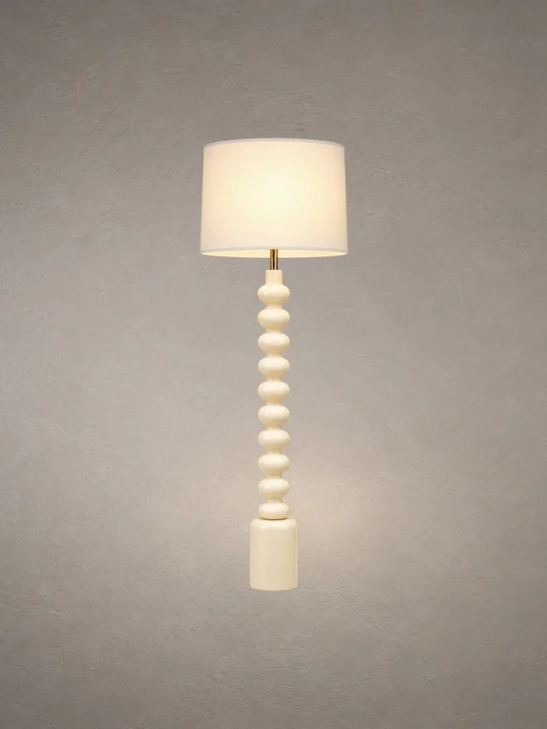 Bianca White Sculptural Floor Lamp Bianca white floor lamp with stacked rounded column detailing and cylindrical lampshade