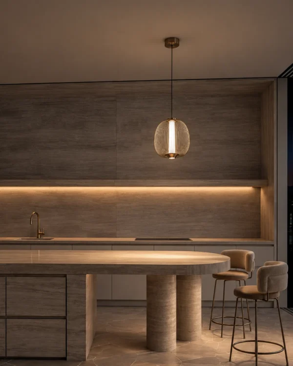 Clymene Pendant Light above a table in a contemporary kitchen interior