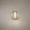 Clymene Pendant Light with ribbed glass shade and Shiny Brass finish
