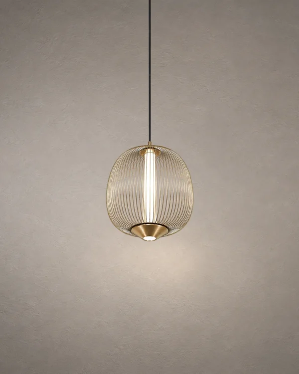 Clymene Pendant Light with ribbed glass shade and Shiny Brass finish