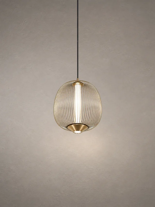 Clymene Pendant Light with ribbed glass shade and Shiny Brass finish